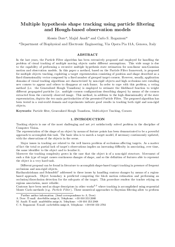 (PDF) Multiple hypothesis shape tracking using particle filtering and ...