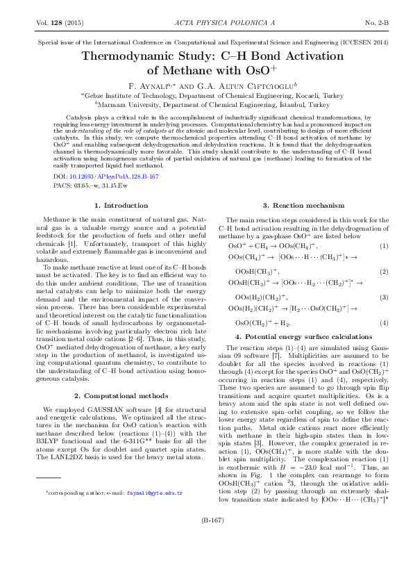 (PDF) Thermodynamic Study: C-H Bond Activation of Methane with OsO⁺