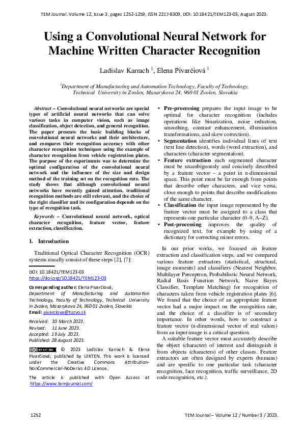 (PDF) Using a Convolutional Neural Network for Machine Written ...