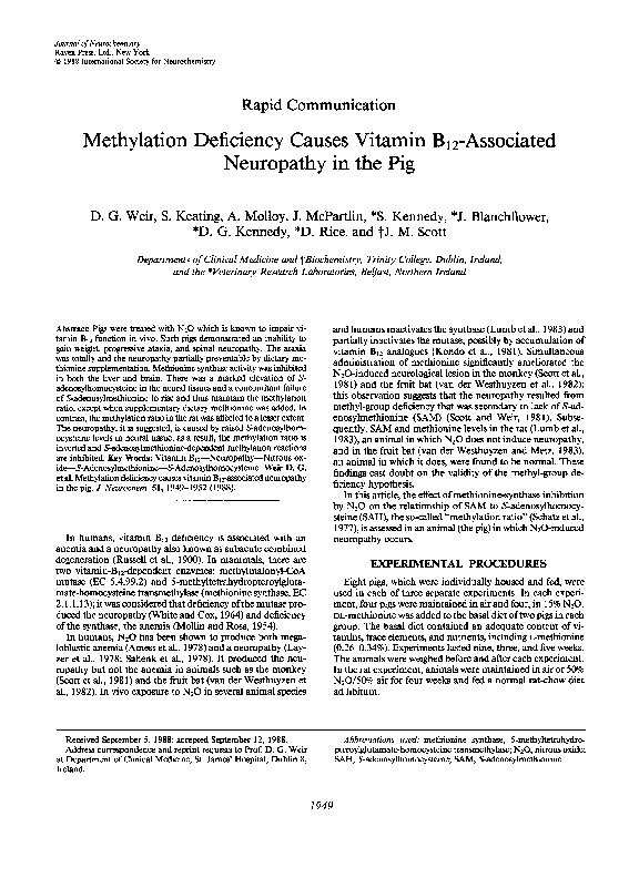 (PDF) Methylation Deficiency Causes Vitamin B12-Associated Neuropathy ... - B12 Deficiency Guinea Pig Investigator