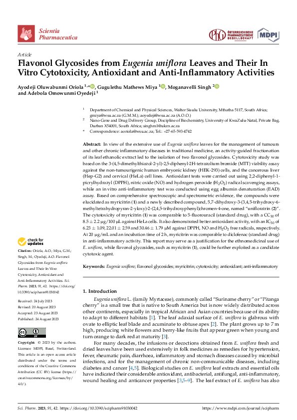 (PDF) Flavonol Glycosides from Eugenia uniflora Leaves and Their In ...