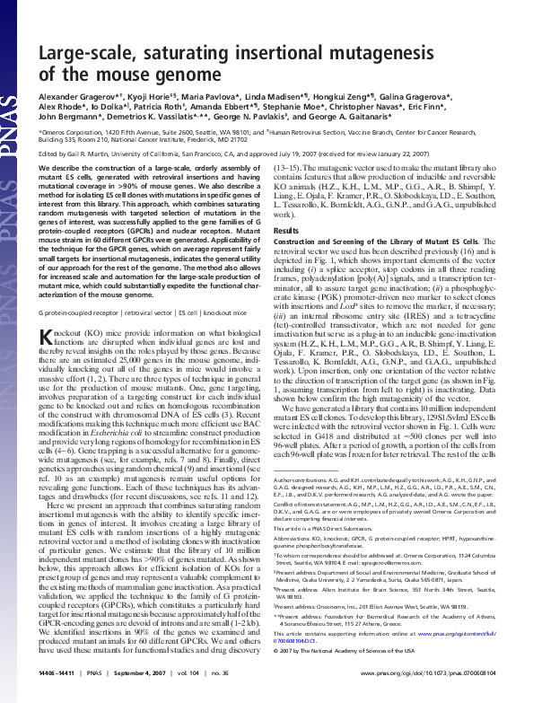 (PDF) Large-scale, saturating insertional mutagenesis of the mouse genome
