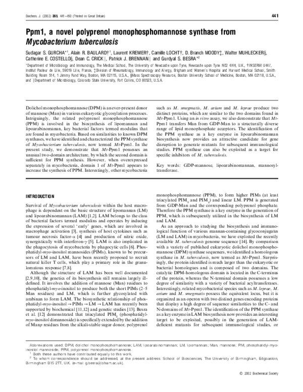 (PDF) Ppm1, a novel polyprenol monophosphomannose synthase from ...