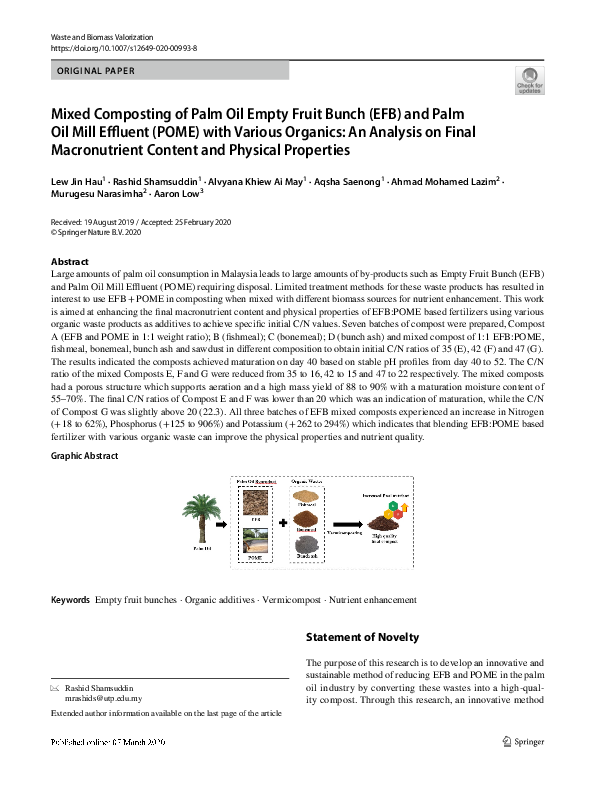(PDF) Mixed Composting of Palm Oil Empty Fruit Bunch (EFB) and Palm Oil ...