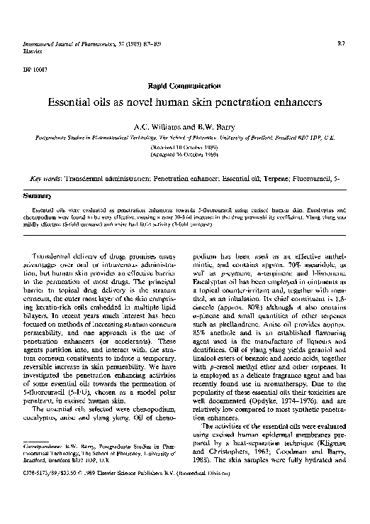 (PDF) Essential oils as novel human skin penetration enhancers