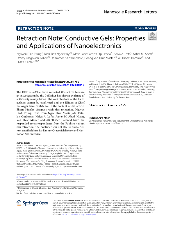 (PDF) Retraction Note: Conductive Gels: Properties and Applications of ...