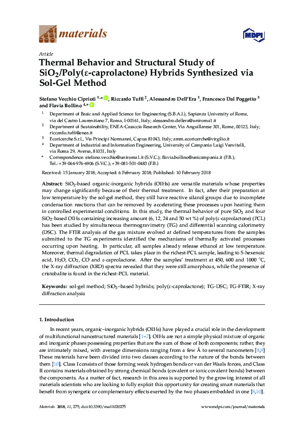 (PDF) Thermal Behavior and Structural Study of SiO2/Poly(ε-caprolactone ...
