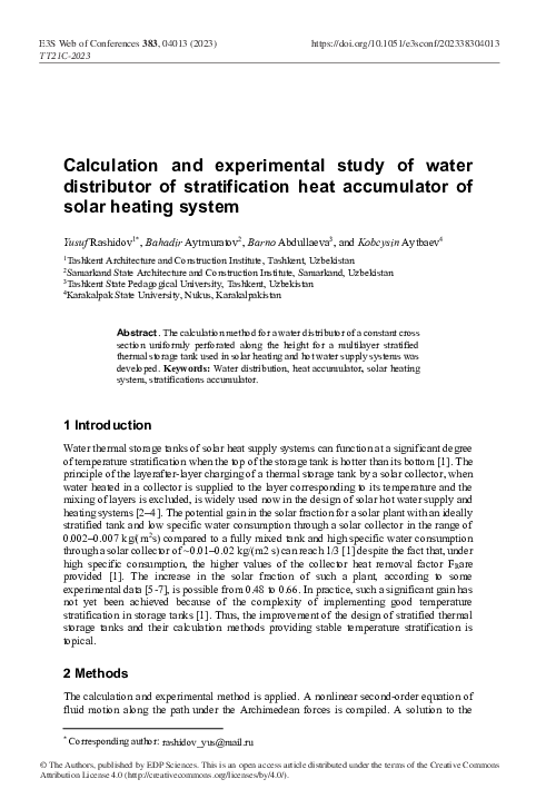 (PDF) Calculation and experimental study of water distributor of ...