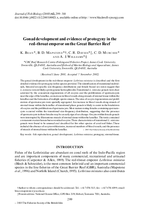 (PDF) Gonad development and evidence of protogyny in the red-throat ...