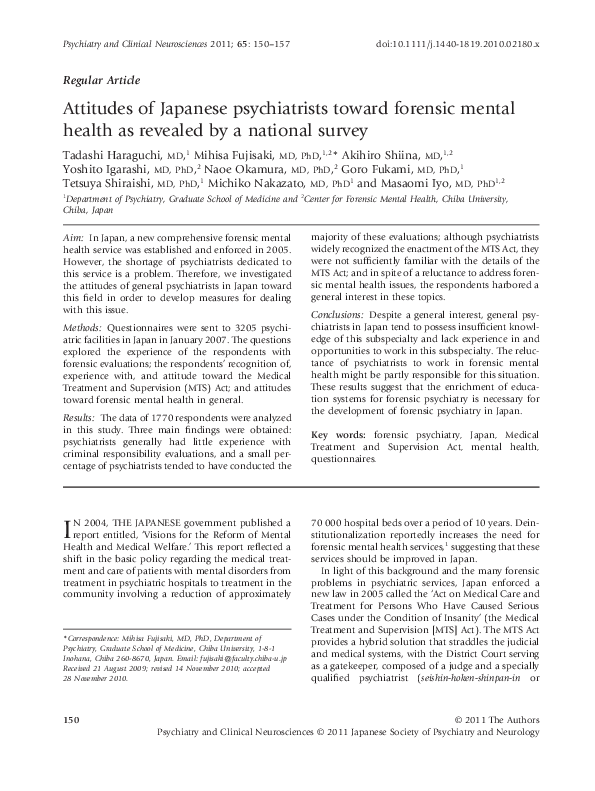 (PDF) Attitudes of Japanese psychiatrists toward forensic mental health ...