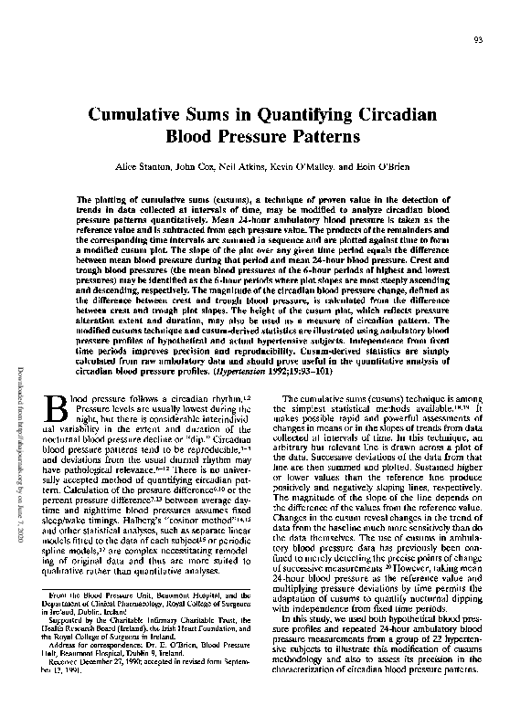 (PDF) Cumulative sums in quantifying circadian blood pressure patterns