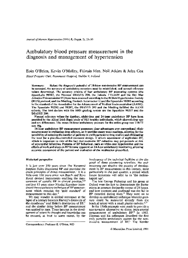 (PDF) Ambulatory blood pressure measurement in the diagnosis and ...
