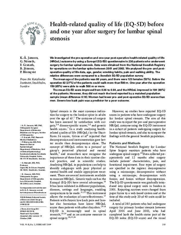 (PDF) Health-related quality of life (EQ-5D) before and one year after ...