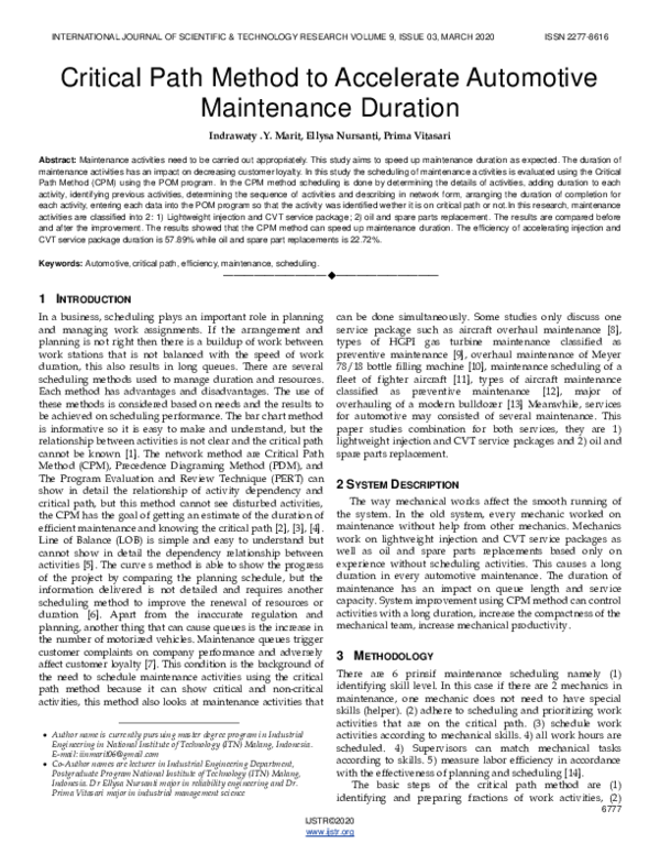 (PDF) Critical Path Method to Accelerate Automotive Maintenance Duration