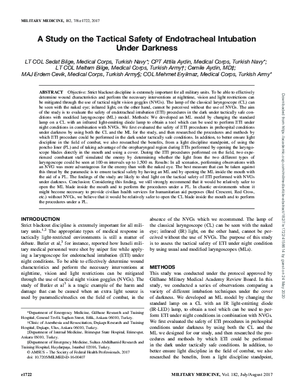 (PDF) A Study on the Tactical Safety of Endotracheal Intubation Under ...