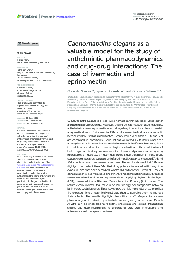(PDF) Caenorhabditis elegans as a valuable model for the study of ...