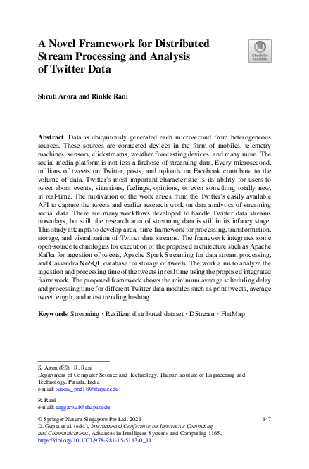 (PDF) A Novel Framework for Distributed Stream Processing and Analysis ...