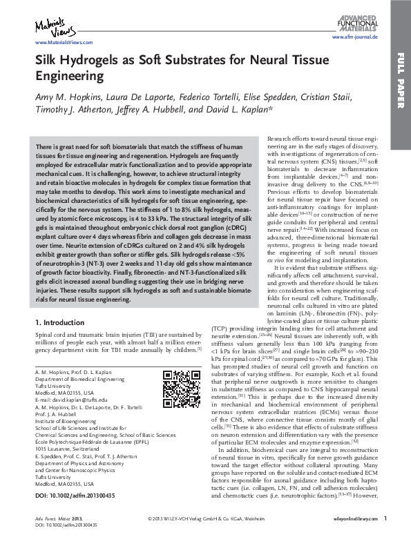 (PDF) Silk Hydrogels as Soft Substrates for Neural Tissue Engineering