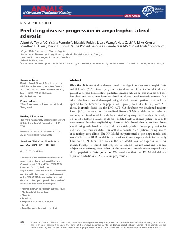 (PDF) Predicting disease progression in amyotrophic lateral sclerosis
