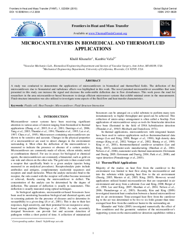 (PDF) Microcantilevers in Biomedical and Thermo/Fluid Applications