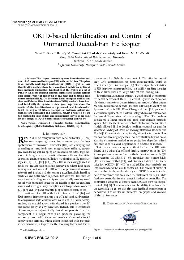 (PDF) OKID-based Identification and Control of Unmanned Ducted-Fan ...