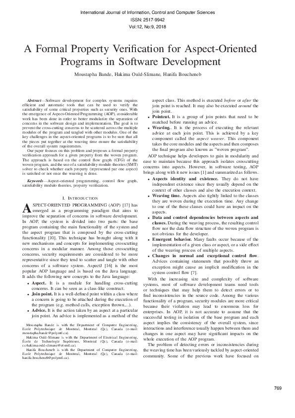 (PDF) A Formal Property Verification For Aspect-Oriented Programs In ...