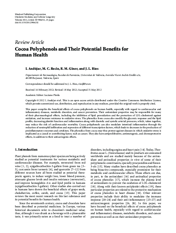(PDF) Cocoa polyphenols and their potential benefits for human health