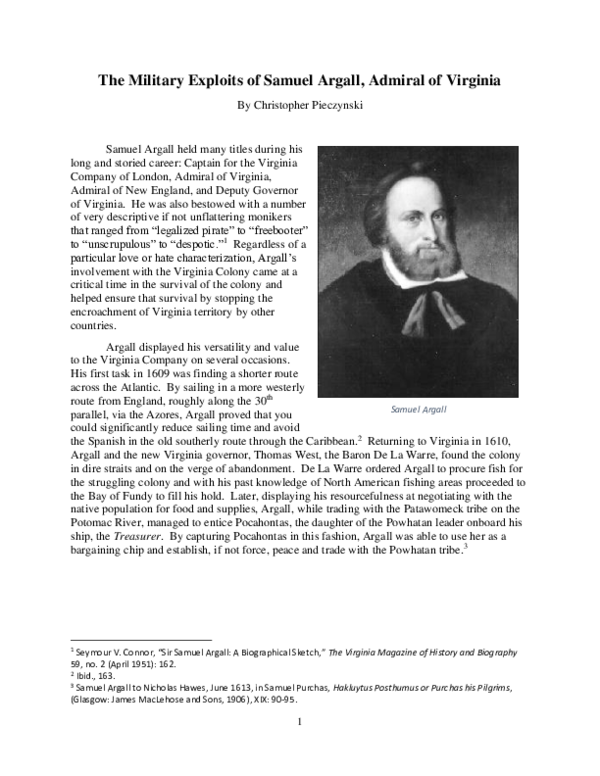 (PDF) The Military Exploits of Samuel Argall, Admiral of Virginia