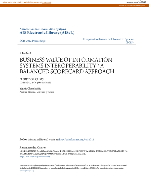 (PDF) Business Value of Information Systems Interoperability? A ...