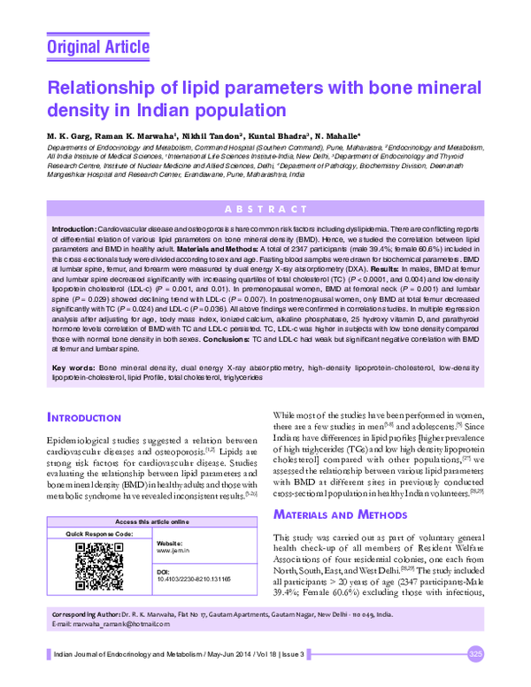 (PDF) Relationship of lipid parameters with bone mineral density in ...