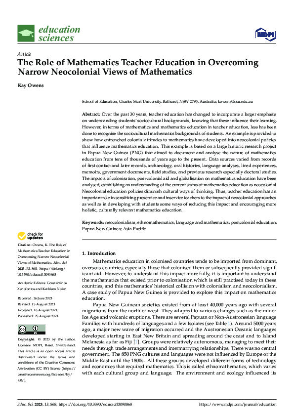 (PDF) The Role of Mathematics Teacher Education in Overcoming Narrow ...
