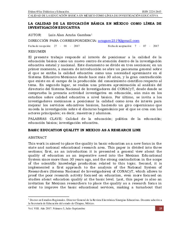 (PDF) La calidad de la educación básica en México como línea de ...