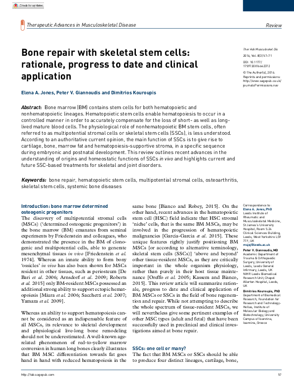 (PDF) Bone repair with skeletal stem cells: rationale, progress to date ...