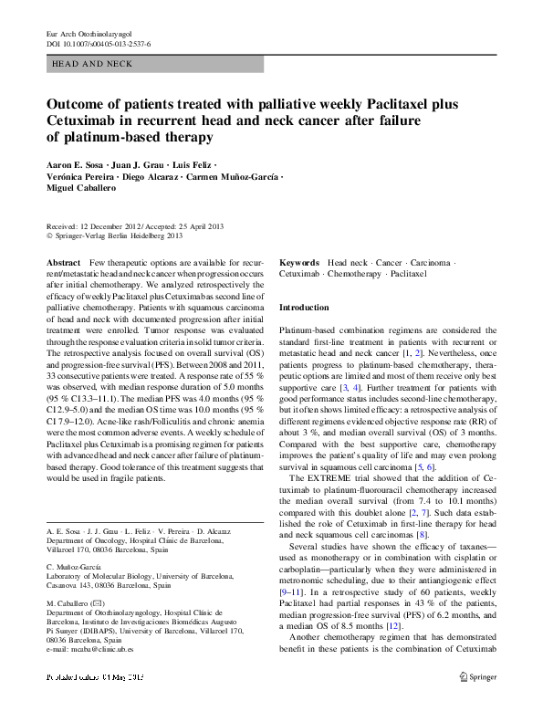 (PDF) Outcome of patients treated with palliative weekly Paclitaxel ...