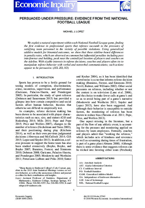 (PDF) Persuaded Under Pressure: Evidence from the National Football League