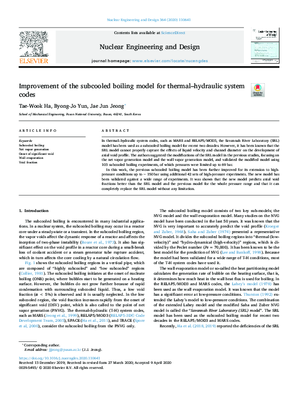 (PDF) Improvement of the subcooled boiling model for thermal–hydraulic ...