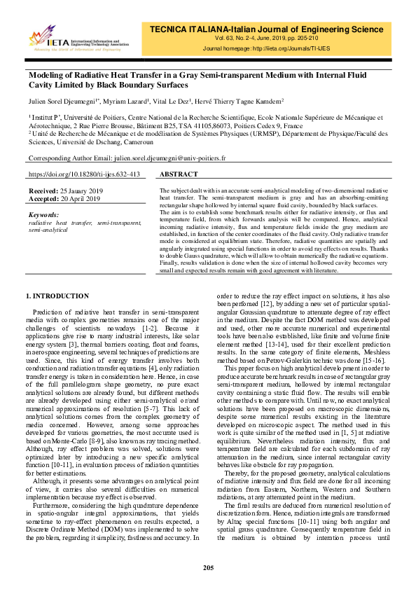 (PDF) Modeling of Radiative Heat Transfer in a Gray Semi-transparent ...