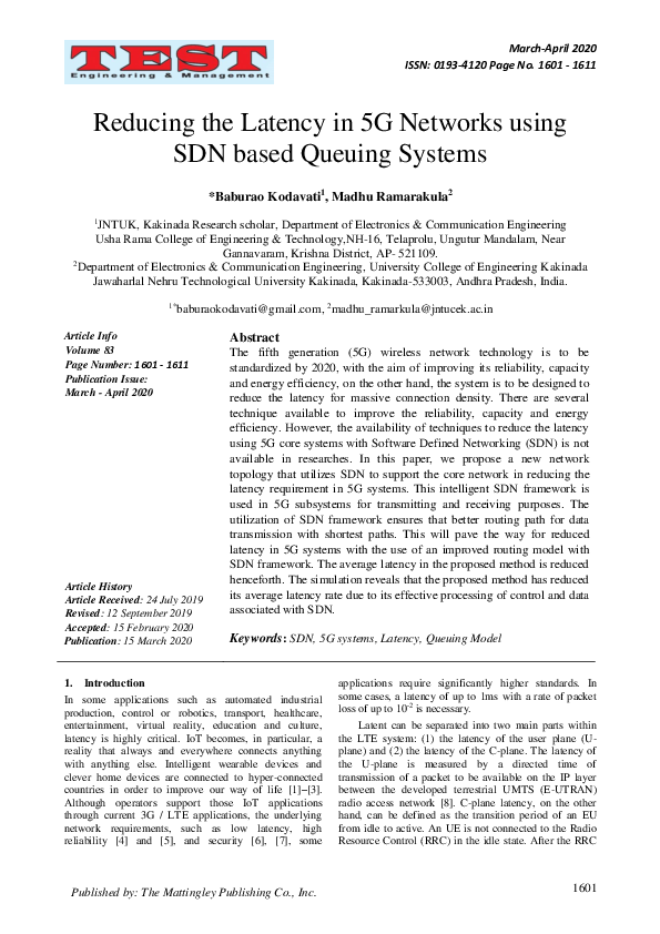 (PDF) Reducing the Latency in 5G Networks using SDN based Queuing Systems