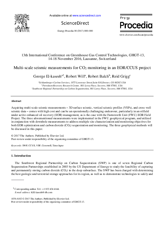 (PDF) Multi-scale Seismic Measurements for CO2 Monitoring in an EOR ...