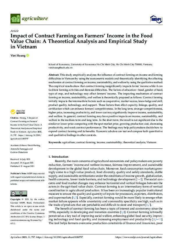 (PDF) Impact of Contract Farming on Farmers’ Income in the Food Value ...
