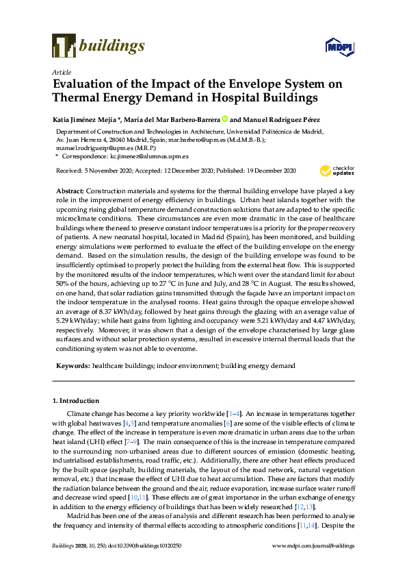 (PDF) Evaluation of the Impact of the Envelope System on Thermal Energy ...