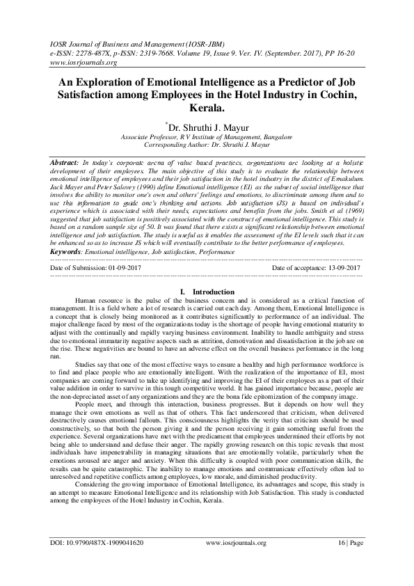 (PDF) An Exploration of Emotional Intelligence as a Predictor of Job ...