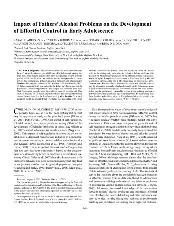 (PDF) Impact of Fathers’ Alcohol Problems on the Development of ...