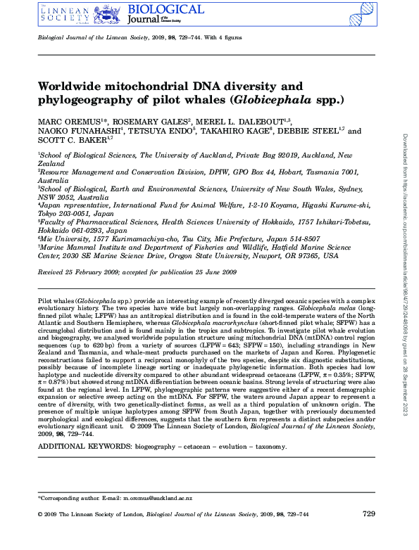 (PDF) Worldwide mitochondrial DNA diversity and phylogeography of pilot ...