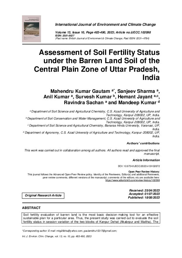 (PDF) Assessment of Soil Fertility Status under the Barren Land Soil of ...