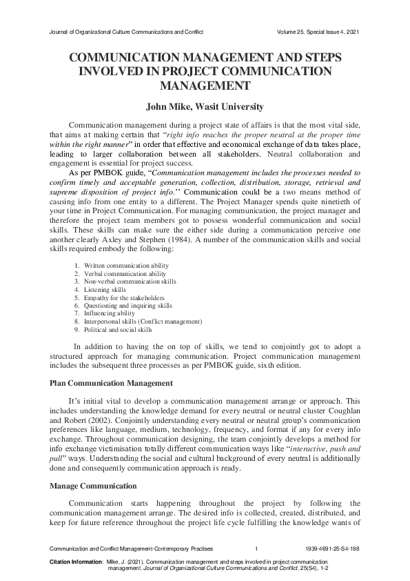 (PDF) Communication Management and Steps Involved in Project ...