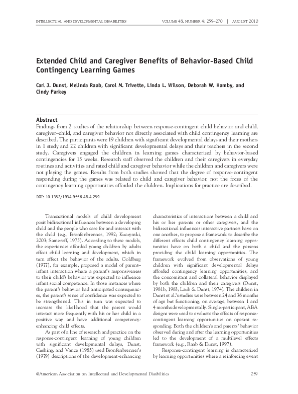 (PDF) Extended Child and Caregiver Benefits of Behavior-Based Child ...