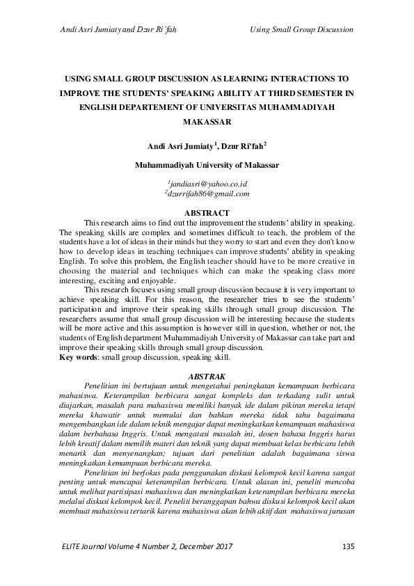 (PDF) Using Small Group Discussion as Learning Interactions to Improve ...