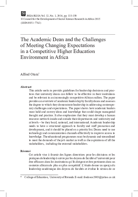 (PDF) 7 - The Academic Dean and the Challenges of Meeting Changing ...