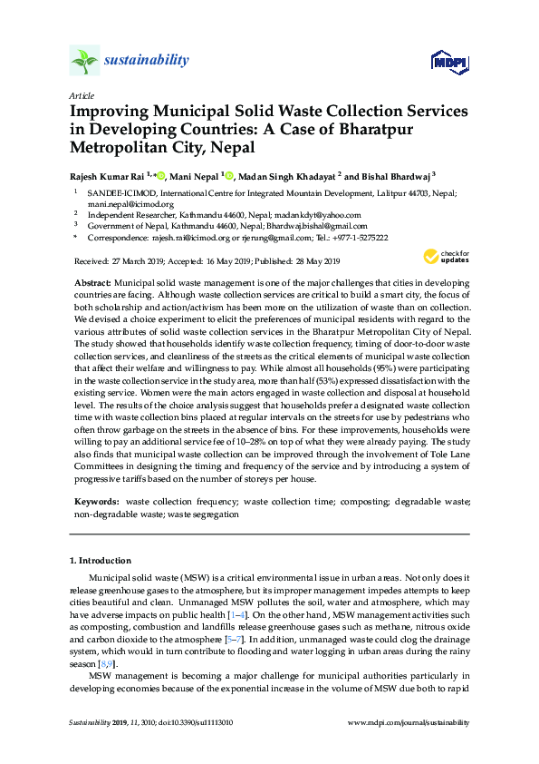 (PDF) Improving Municipal Solid Waste Collection Services in Developing ...